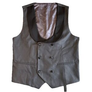 Mens Charcoal Gray Shawl Collar Double Breasted Vest Small Formal Dress Suit